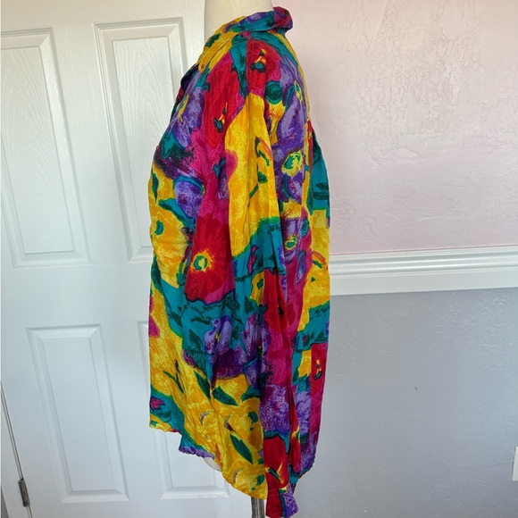 Vintage XPL XPLOSIF Women’s Long Sleeve Floral Blouse Size Medium 100% Silk - Picture 5 of 15